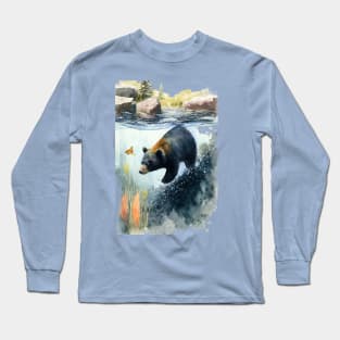 Black Bear Swimming Long Sleeve T-Shirt